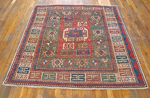 Antique Caucasian - Kazak Rug - 19276 | Caucasian 5' 0'' x 5' 8'' | Green, Origin Caucasus, Circa: 1870