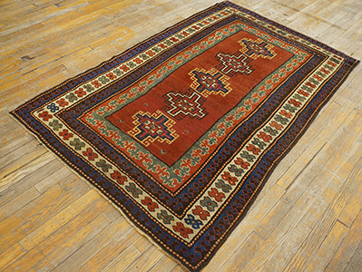 Antique Caucasian Rug - 19319 | Caucasian 3' 7'' x 5' 9'' | Red, Origin Caucasus - Kazak, Circa: 1870