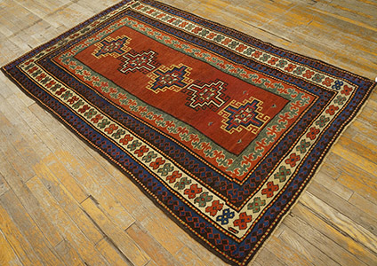 Antique Caucasian Rug - 19319 | Caucasian 3' 7'' x 5' 9'' | Red, Origin Caucasus - Kazak, Circa: 1870