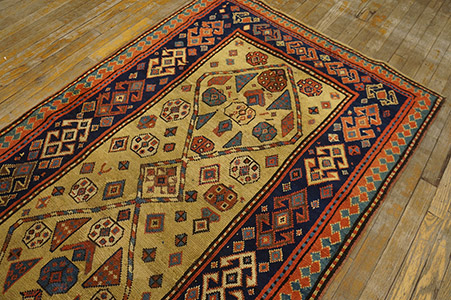 Antique Caucasian - Kazak Rug - 19879 | Caucasian 3' 7'' x 9' 9'' | Ivory, Origin Caucasus, Circa: 1890