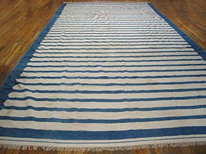 Antique Dhurrie Rug - 21065 | Indian 10' 8'' x 22' 0'' | Blue, Origin India, Circa: 1930