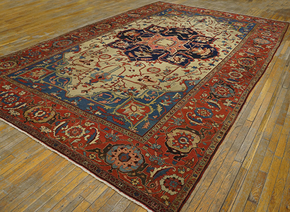 Antique Serapi Rug - 21217 | Persian Informal 9' 6'' x 14' 6'' | Ivory, Origin Persia, Circa: 1880