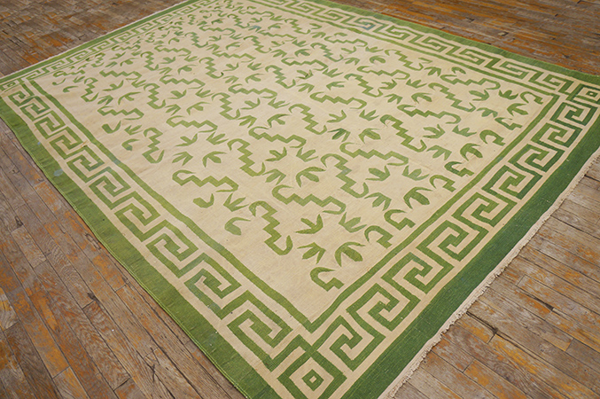 Antique Dhurrie Rug - 21549 | Indian 7' 3'' x 10' 0'' | Ivory, Origin India, Circa: 1940