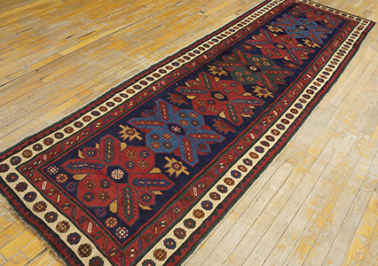 Antique Caucasian - Talish Rug - 6520 | Caucasian 3' 0'' x 9' 5'' | Navy, Origin Caucasus, Circa: 1900