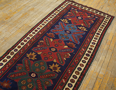 Antique Caucasian - Talish Rug - 6520 | Caucasian 3' 0'' x 9' 5'' | Navy, Origin Caucasus, Circa: 1900