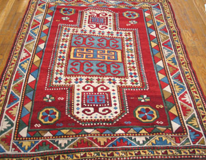 Antique Caucasian - Kazak Rug - 4671 | Caucasian 4' 4'' x 5' 3'' | Red, Origin Russia, Circa: 1910