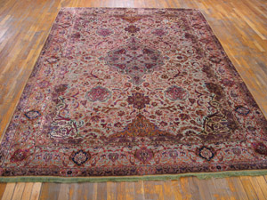 Antique Kashan - Silk Rug - 40-2352 | Persian Formal 7' 0'' x 10' 0'' | Green, Origin Persia, Circa: 1890