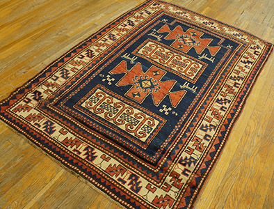 Antique Caucasian - Kazak Rug - 19576 | Caucasian 4' 4'' x 6' 6'' | Blue, Origin Caucasus, Circa: 1900