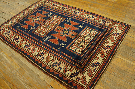 Antique Caucasian - Kazak Rug - 19576 | Caucasian 4' 4'' x 6' 6'' | Blue, Origin Caucasus, Circa: 1900