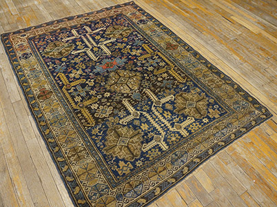 Antique Caucasian Rug - 19657 | Caucasian 4' 0'' x 4' 9'' | Blue, Origin Caucasus, Circa: 1890