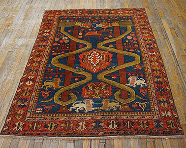 Antique Caucasian Rug - 21277 | Caucasian 4' 4'' x 5' 2'' | Blue, Origin Caucasus, Circa: 1890