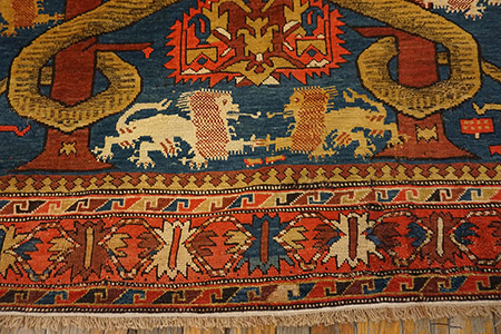 Antique Caucasian Rug - 21277 | Caucasian 4' 4'' x 5' 2'' | Blue, Origin Caucasus, Circa: 1890