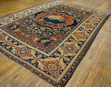 Antique Moud Rug - 21817 | Persian Formal 9' 0'' x 11' 8'' | Navy, Origin Persia, Circa: 1880