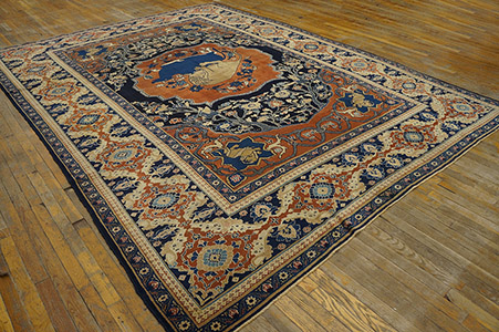 Antique Moud Rug - 21817 | Persian Formal 9' 0'' x 11' 8'' | Navy, Origin Persia, Circa: 1880